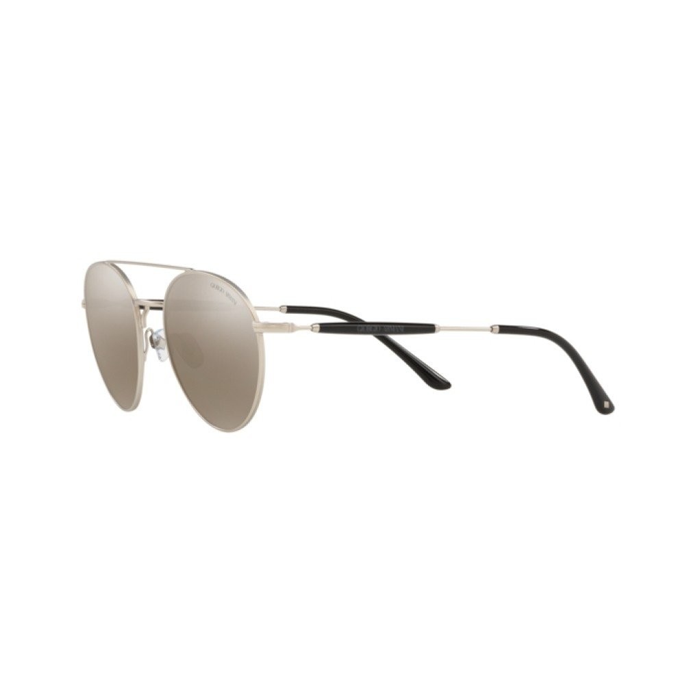 Sunglasses Giorgio Armani AR 6075 (30455A) color matte silver shape round lenses light brown mirror dark gold