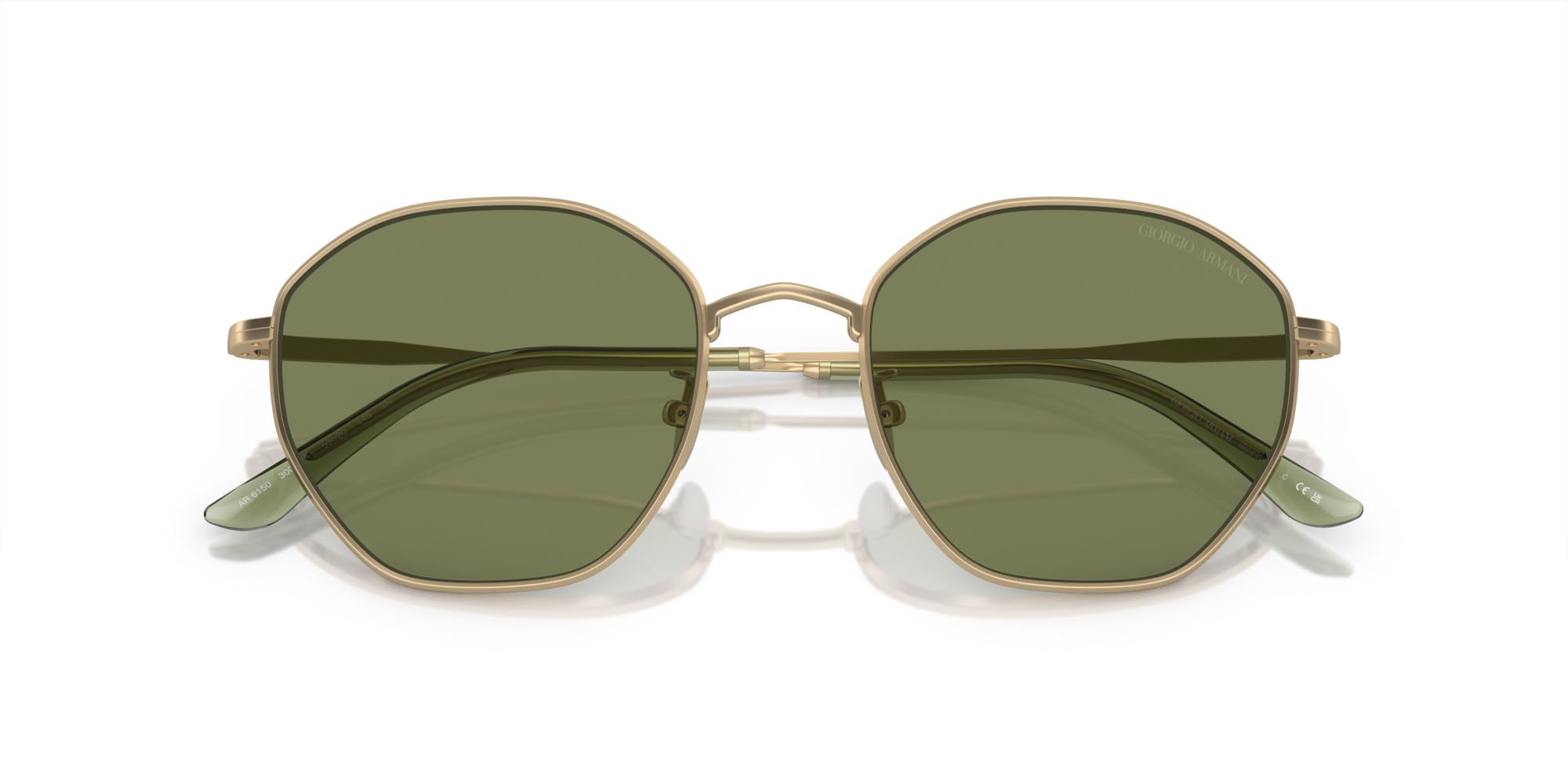 Occhiali da sole Giorgio Armani AR 6150 (30022A) colore oro pallido opaco forma quadrato lenti verde