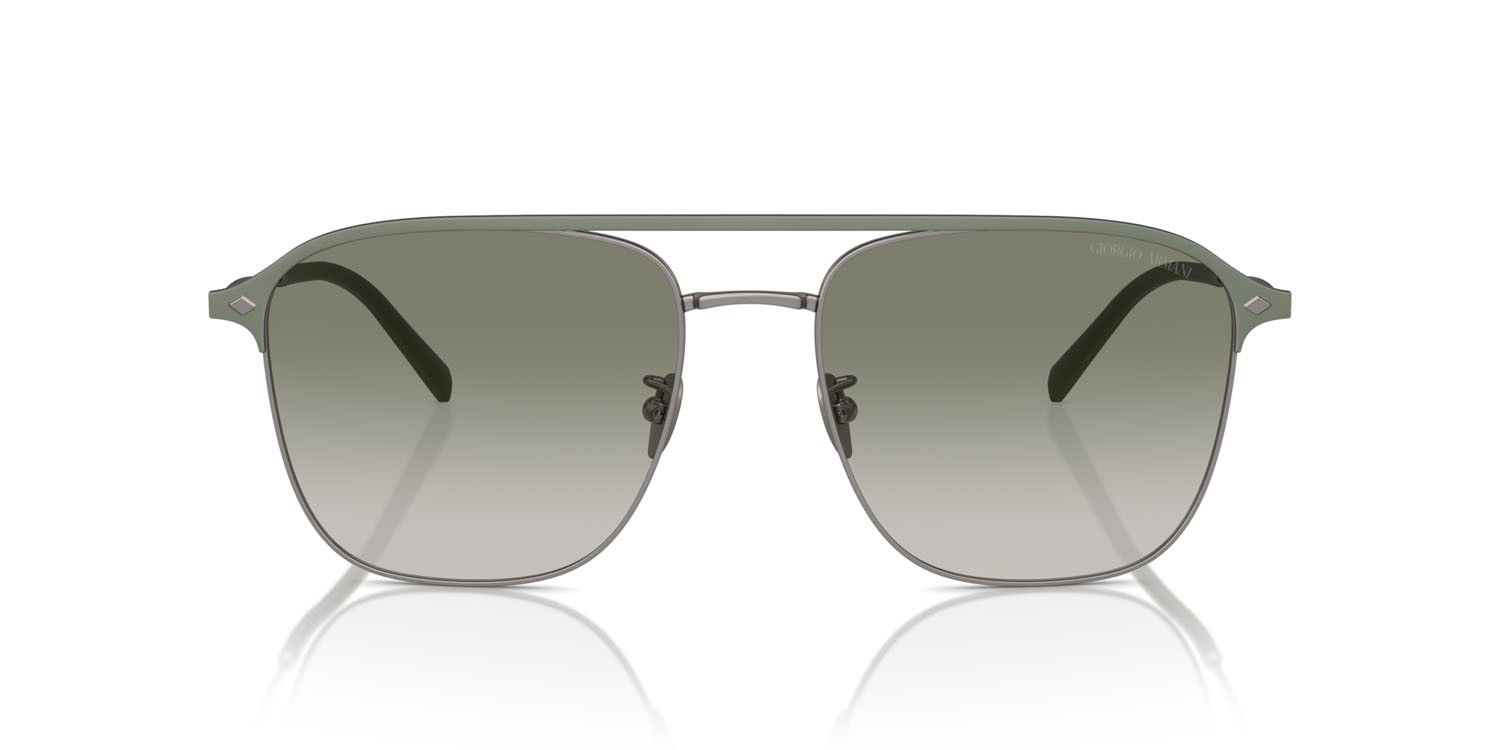 Occhiali da sole Giorgio Armani AR 6154 (33768E) colore gunmetal opaco forma quadrato lenti verde sfumato