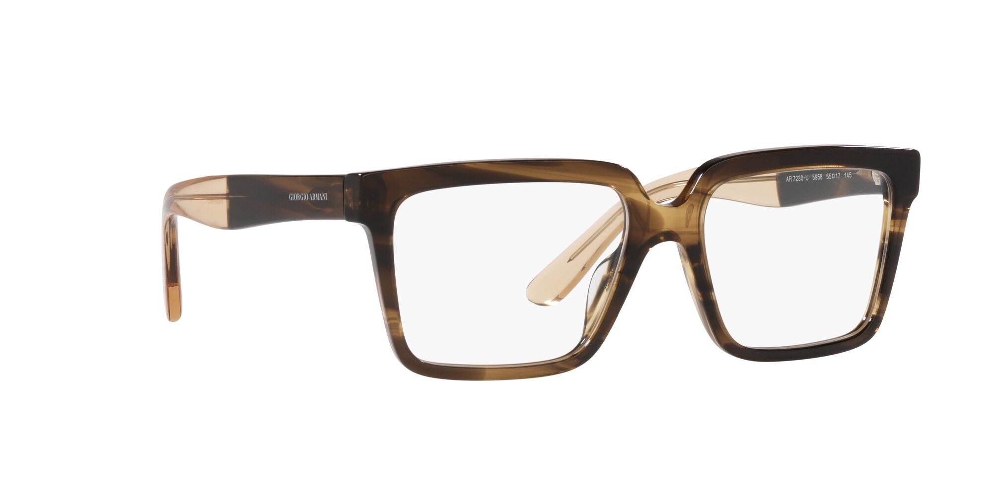 Brillen Giorgio Armani AR 7230U (5958) farbe marrone brillante striato form quadratisch gläser lente demo
