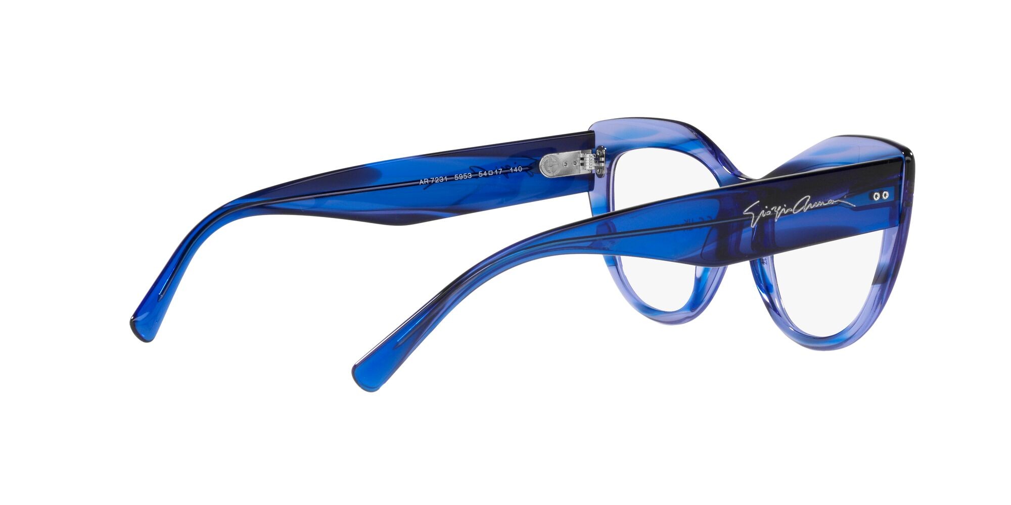 Occhiali da vista Giorgio Armani AR 7231 (5953) colore striato blu forma cat eye lenti lente demo