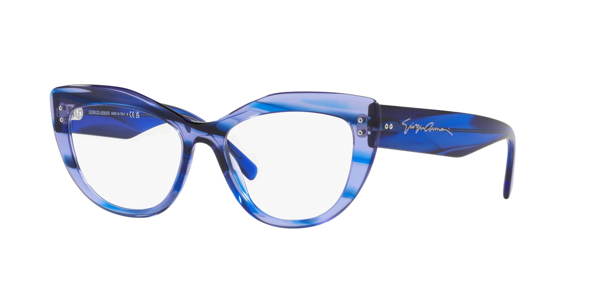 Occhiali da vista Giorgio Armani AR 7231 (5953) colore striato blu forma cat eye lenti lente demo