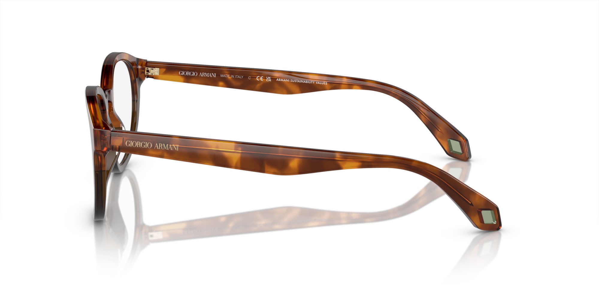 Occhiali da vista Giorgio Armani AR 7248 (5988) colore rosso havana/verde oliva opalino forma pantos lenti lente demo