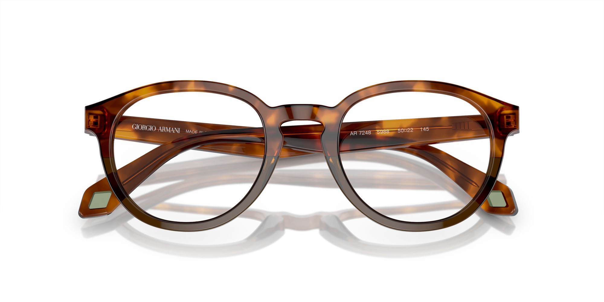 Occhiali da vista Giorgio Armani AR 7248 (5988) colore rosso havana/verde oliva opalino forma pantos lenti lente demo
