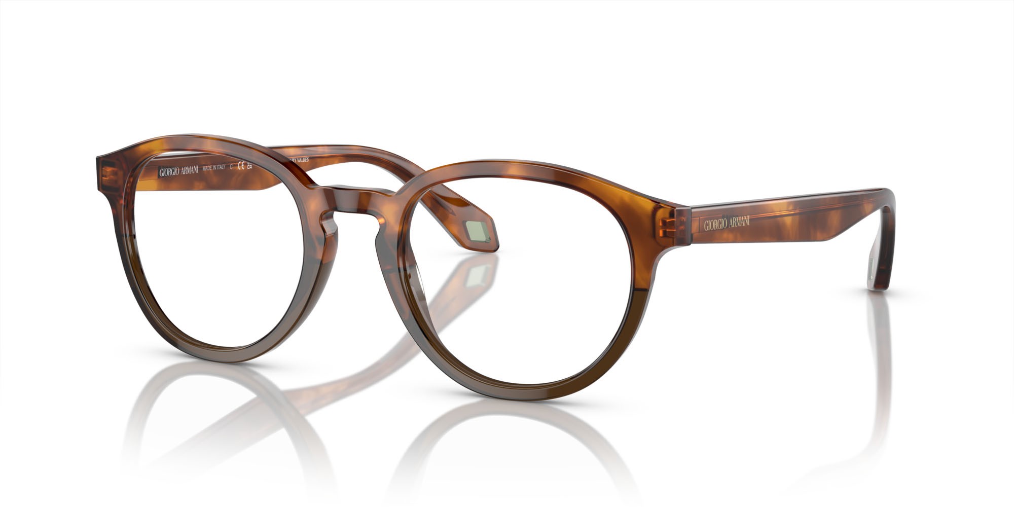 Occhiali da vista Giorgio Armani AR 7248 (5988) colore rosso havana/verde oliva opalino forma pantos lenti lente demo