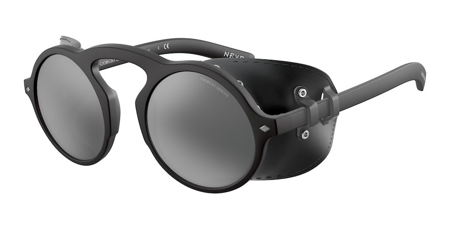 Sonnenbrillen Giorgio Armani AR 8143Q (50426G) farbe black form rund gläser light grey mirror black