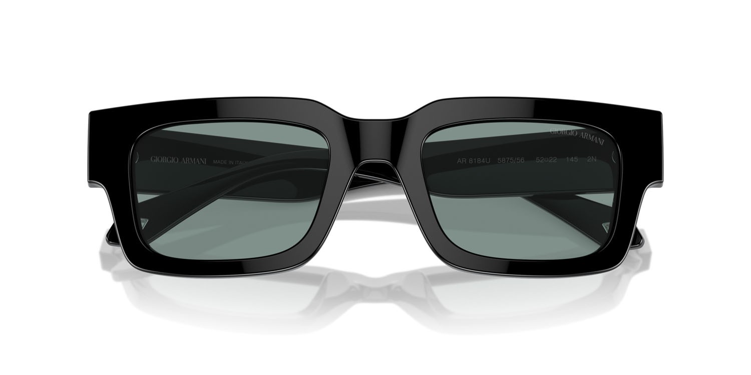 Sunglasses Giorgio Armani AR 8184U (587556) color nero shape rectangle lenses grey vintage blue