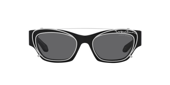 Sonnenbrillen Giorgio Armani AR 8185U (58751W) farbe nero form cat-eye gläser trasparente con filtro anti luce blu