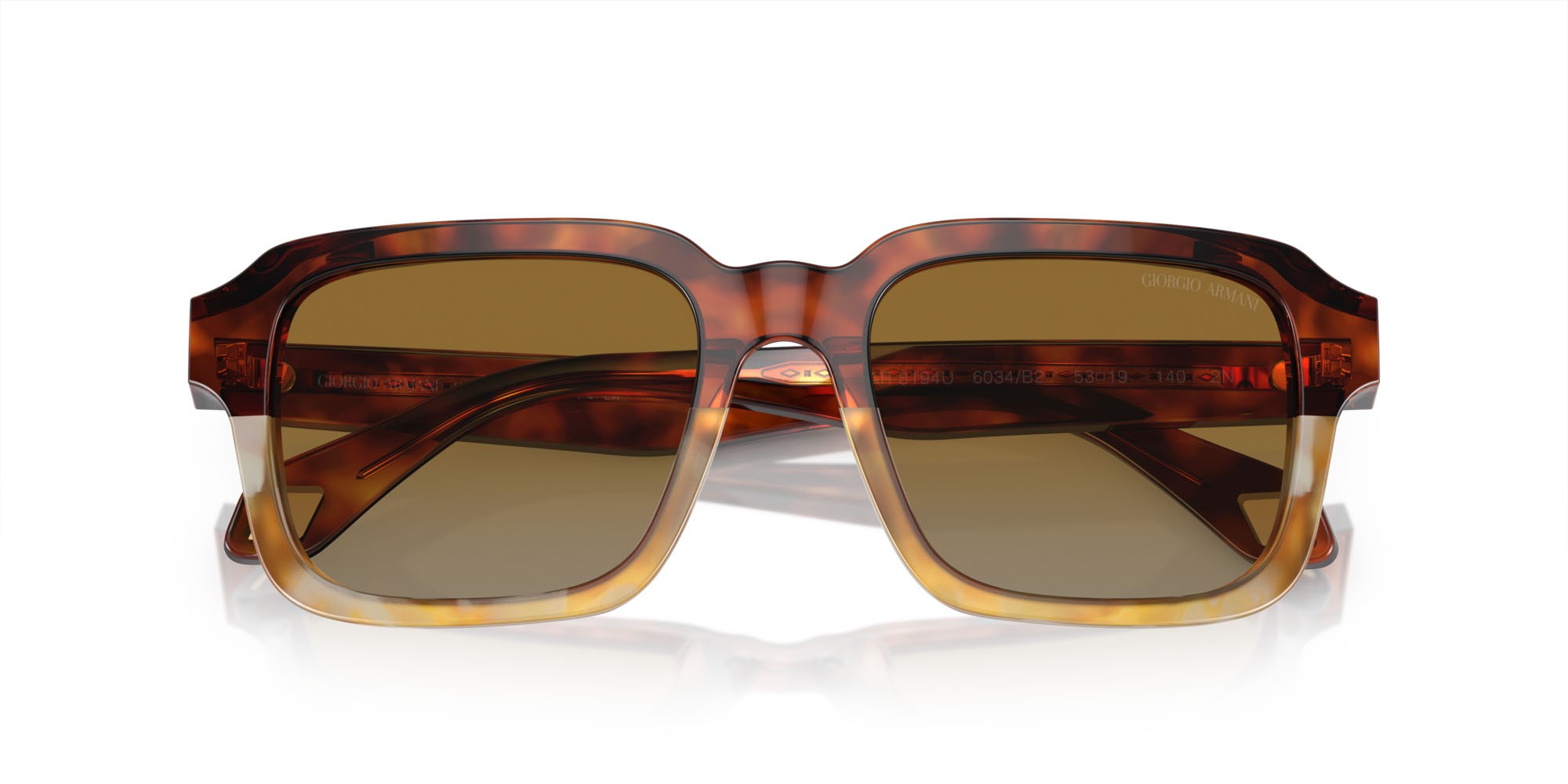 Occhiali da sole Giorgio Armani AR 8194U (6034B2) colore rosso havana/miele havana forma rettangolare lenti grigio chiaro sfumato giallo