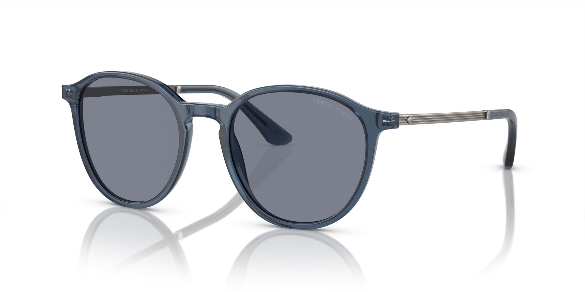 Occhiali da sole Giorgio Armani AR 8196 (603519) colore blu trasparente forma pantos lenti blu