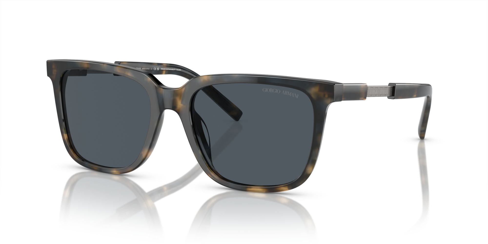 Occhiali da sole Giorgio Armani AR 8202U (604887) colore blu havana forma quadrato lenti grigio scuro