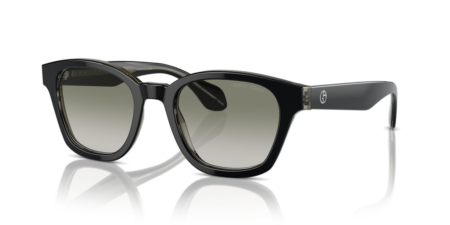 Occhiali da sole Giorgio Armani AR 8207 (60873M) colore top nero/verde trasparente forma pantos lenti verde sfumato