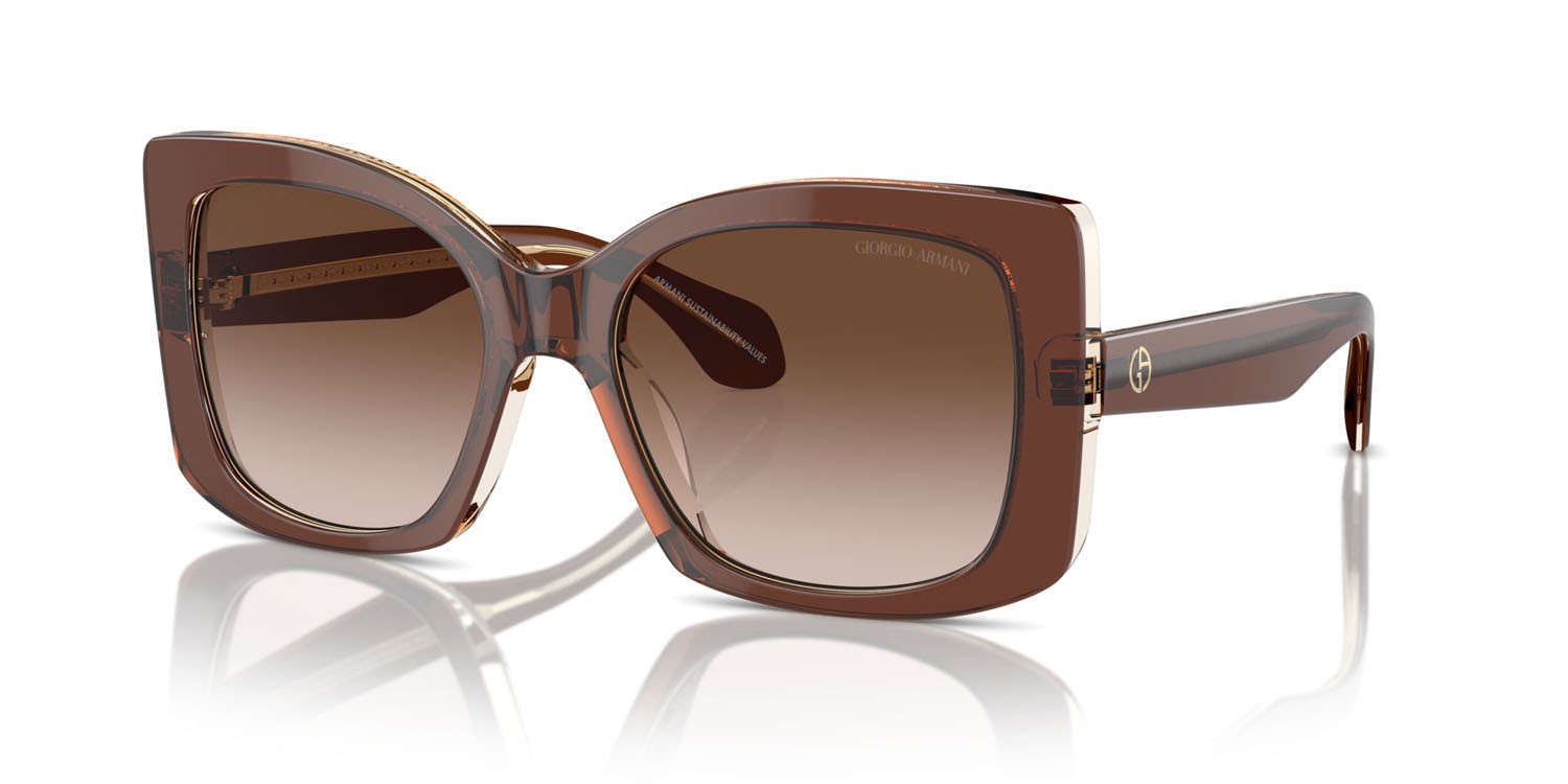 Occhiali da sole Giorgio Armani AR 8208U (609013) colore top transparent brown/honey forma quadrato lenti marrone sfumato