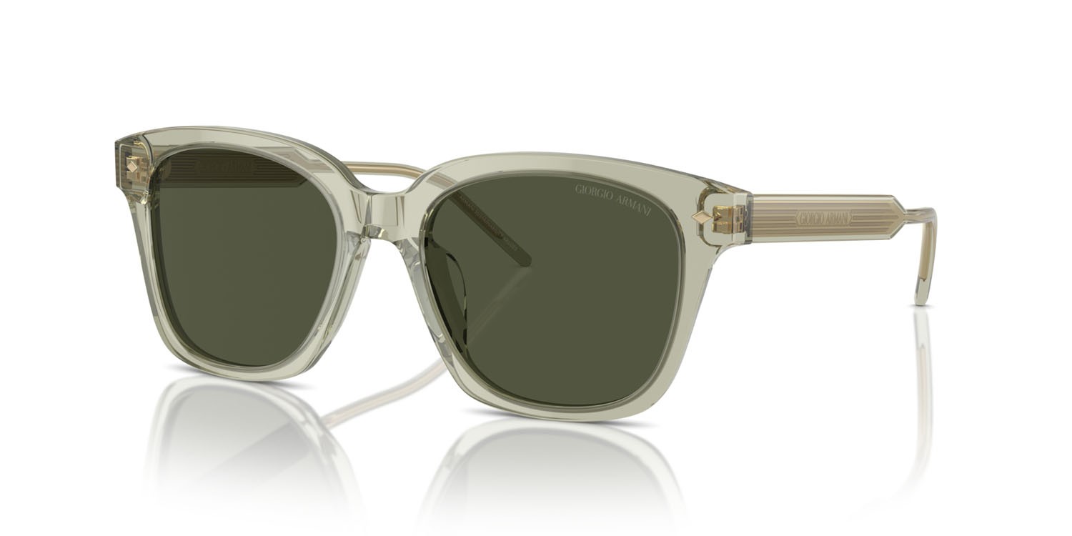 Occhiali da sole Giorgio Armani AR 8210U (608331) colore verde trasparente forma quadrato lenti verde