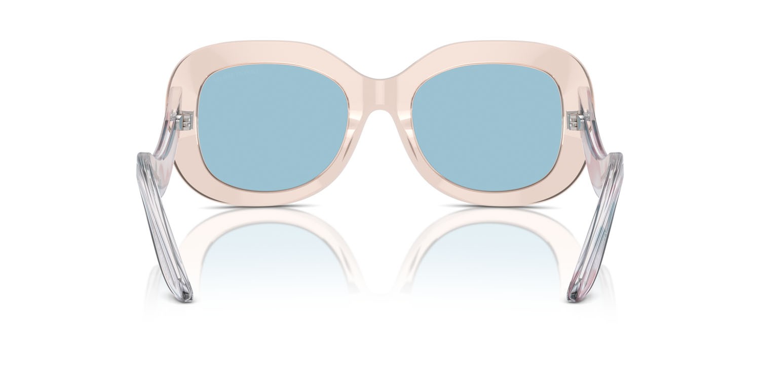 Sonnenbrillen Giorgio Armani AR 8217 (61511N) farbe rosa trasparente form oval gläser azzurro specchiato argento