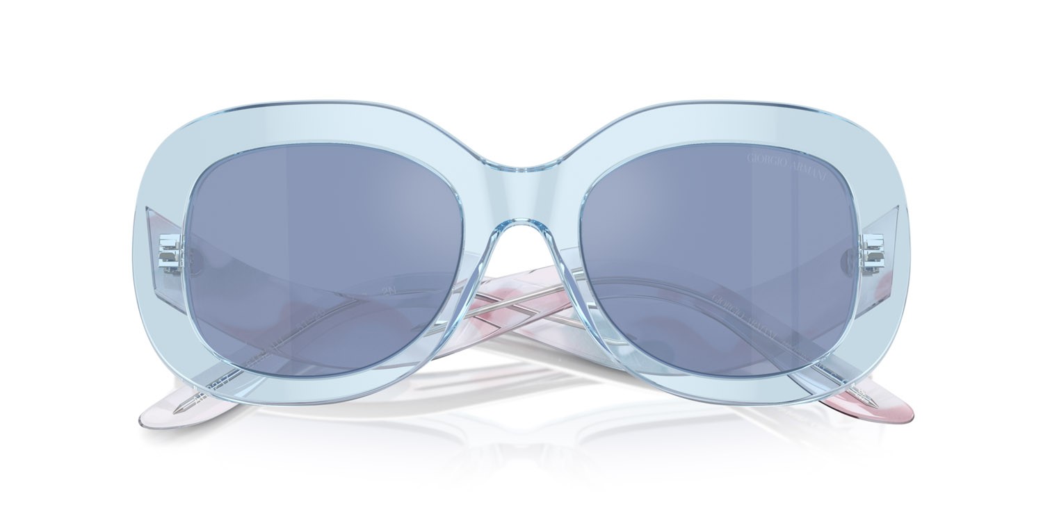 Sonnenbrillen Giorgio Armani AR 8217 (61521U) farbe azzurro trasparente form oval gläser azzurro specchiato argento