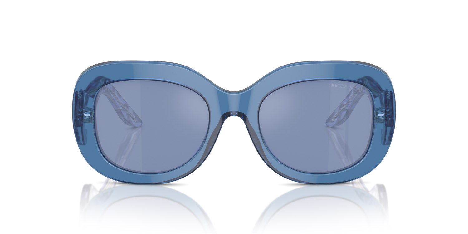 Sunglasses Giorgio Armani AR 8217 (61531U) color blu trasparente shape oval lenses azzurro specchiato argento