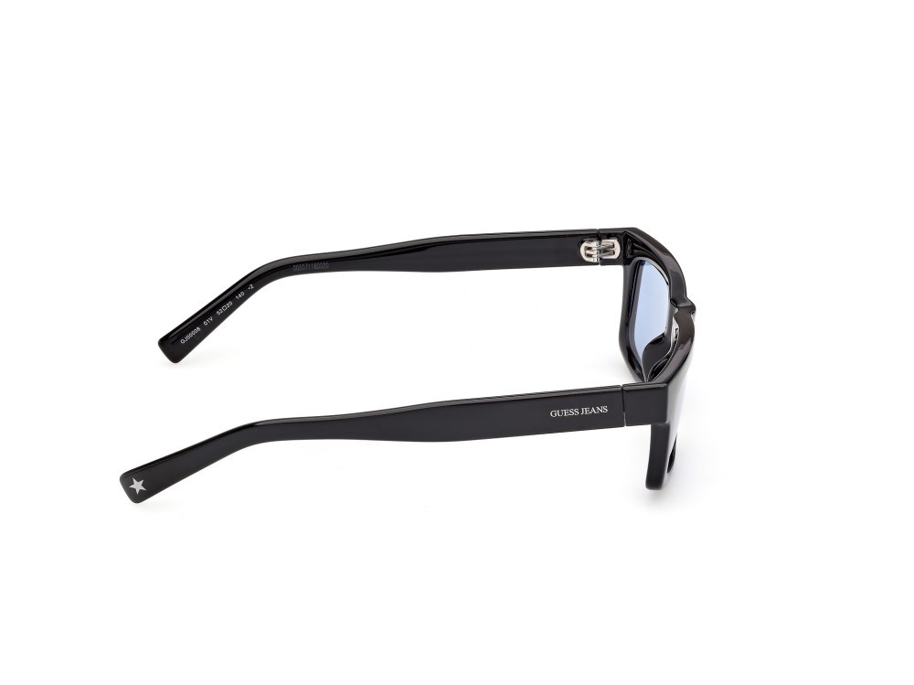 Sunglasses Guess Jeans GJ00008 (01V) color nero lucido shape rectangle lenses blu