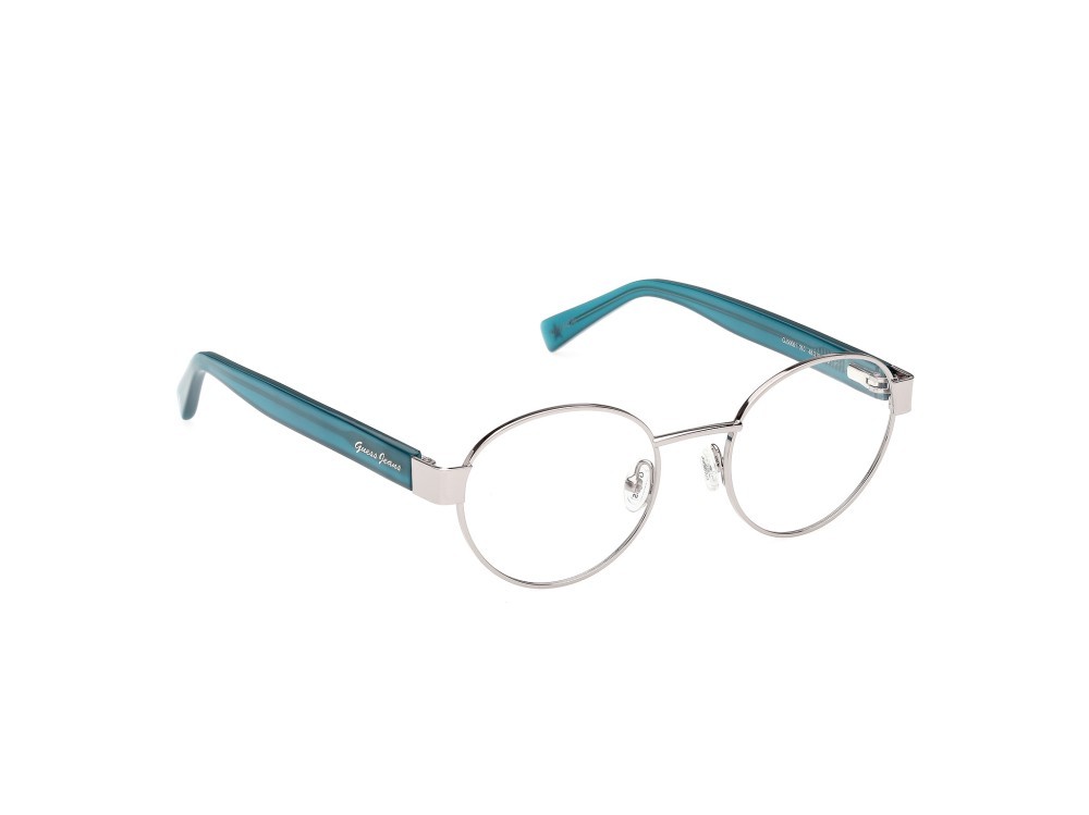 Eyeglasses Guess Jeans GJ50001 (010) color nickel stagno chiaro anticato lucido / turchese lucido shape round 