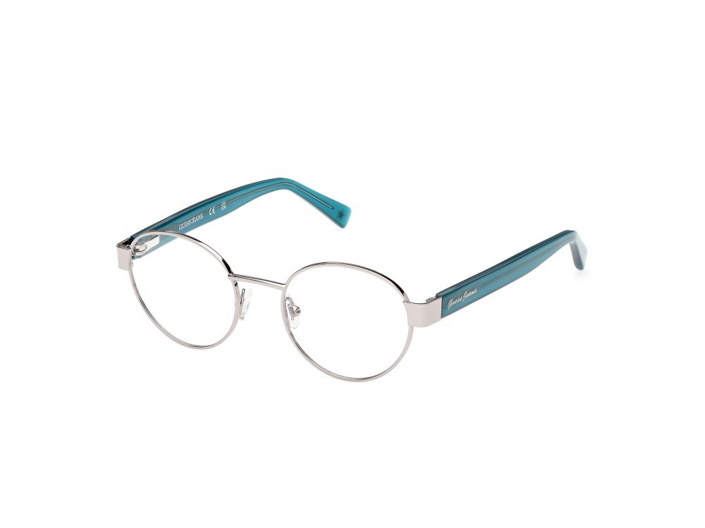 Eyeglasses Guess Jeans GJ50001 (010) color nickel stagno chiaro anticato lucido / turchese lucido shape round 