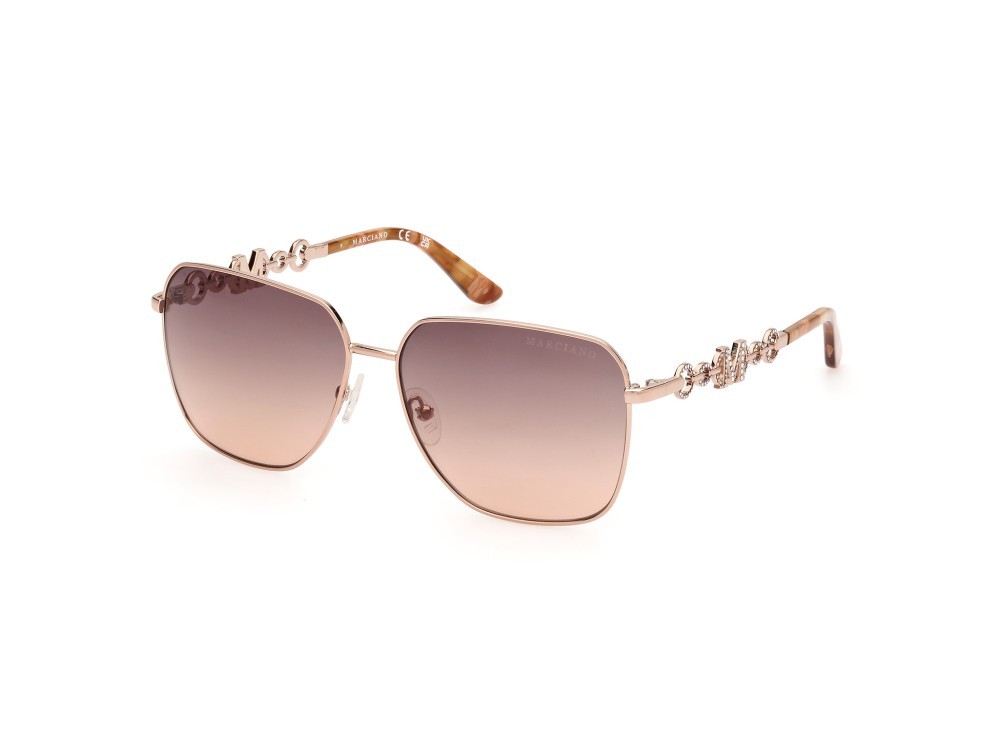 Occhiali da sole Guess by Marciano GM00004 (28F) colore oro rosè lucido forma quadrato lenti marrone sfumato