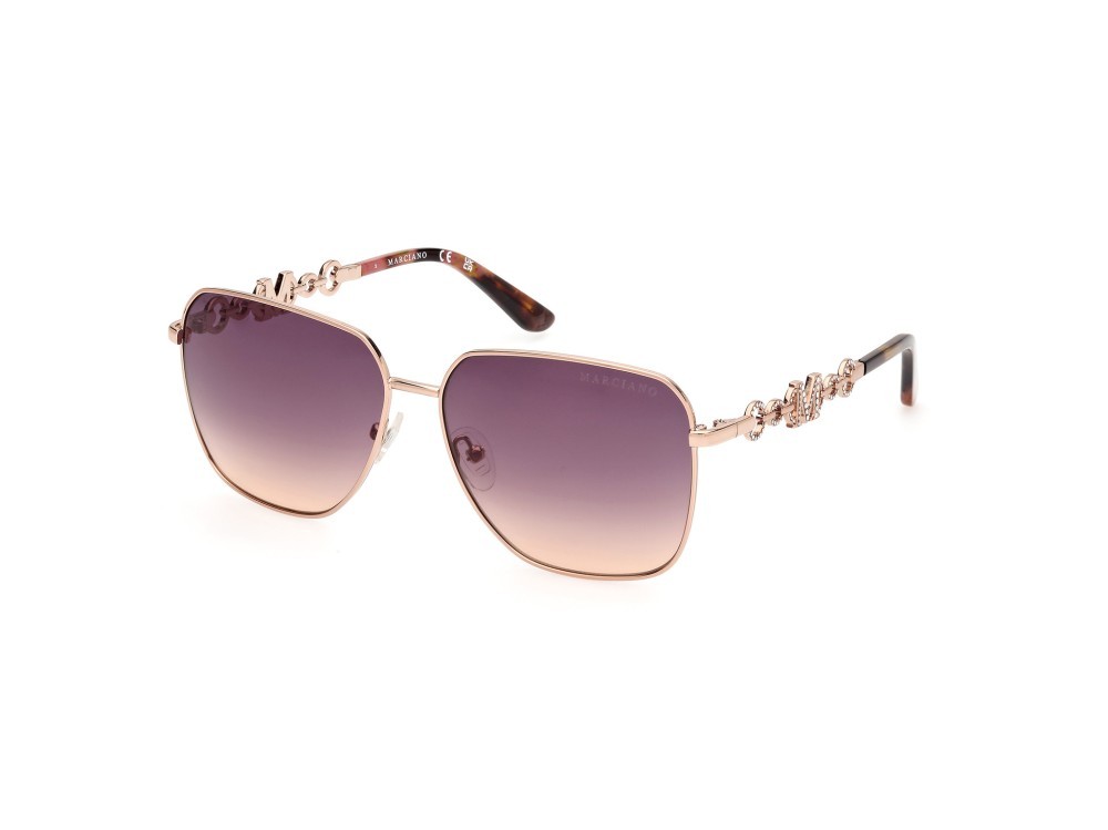 Sunglasses Guess by Marciano GM00004 (28Z) color oro rosè lucido shape square lenses viola sfumato o specchiato