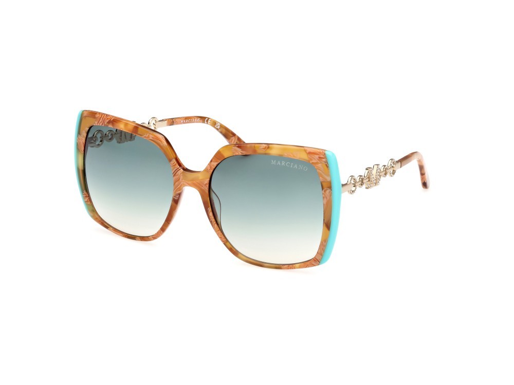 Sunglasses Guess by Marciano GM00005 (56P) color marrone chiaro - avana shape square lenses verde sfumato