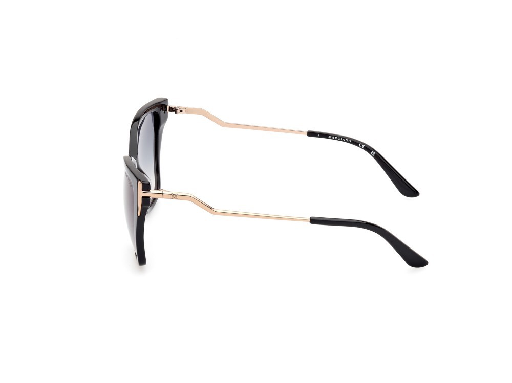 Occhiali da sole Guess by Marciano GM0833 (01W) colore nero lucido - oro rosèl ucido forma quadrato lenti blu sfumato