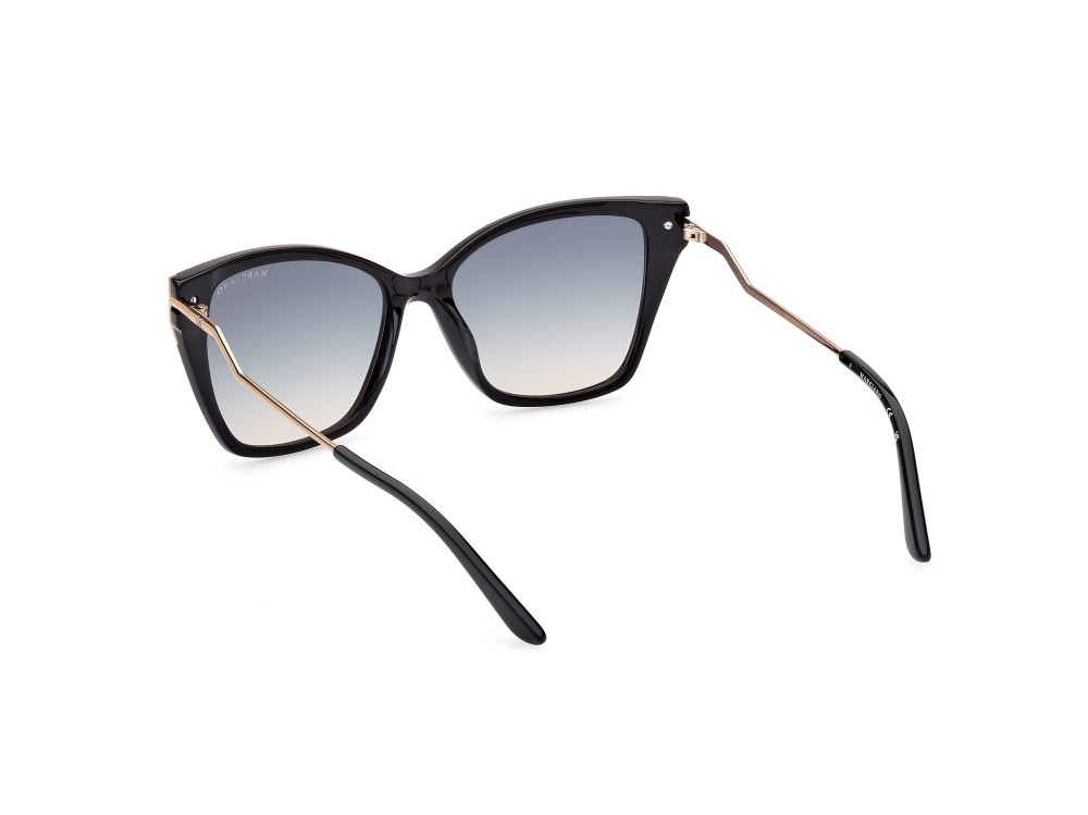 Occhiali da sole Guess by Marciano GM0833 (01W) colore nero lucido - oro rosèl ucido forma quadrato lenti blu sfumato