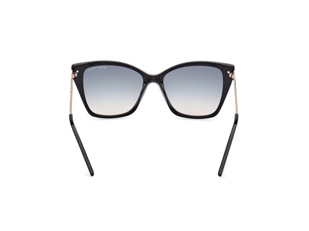 Occhiali da sole Guess by Marciano GM0833 (01W) colore nero lucido - oro rosèl ucido forma quadrato lenti blu sfumato