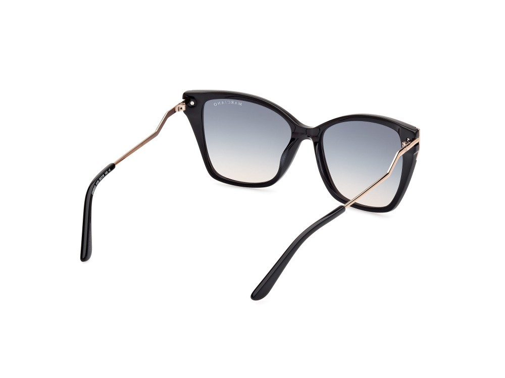 Occhiali da sole Guess by Marciano GM0833 (01W) colore nero lucido - oro rosèl ucido forma quadrato lenti blu sfumato
