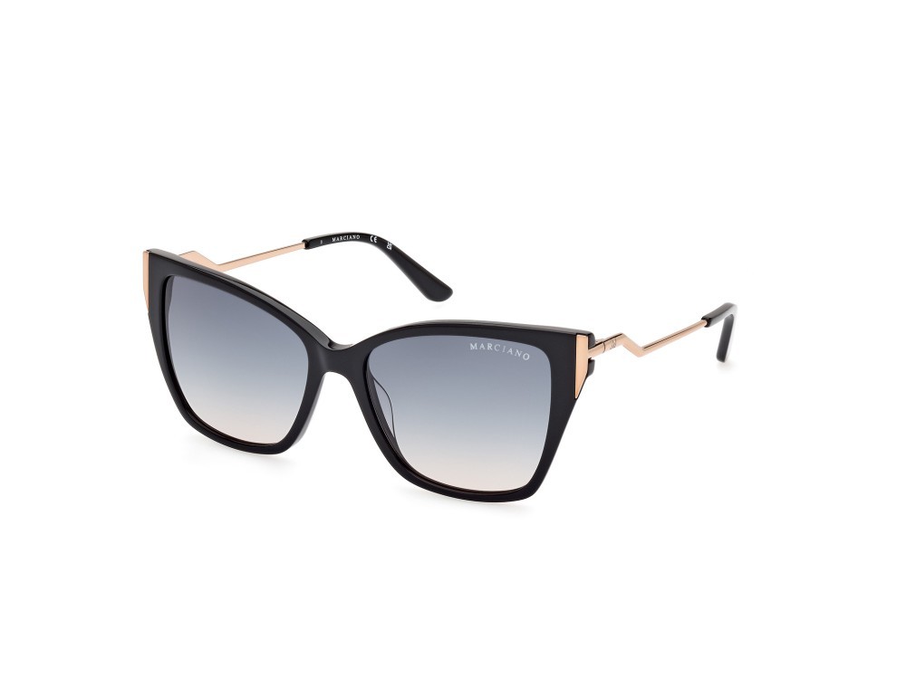 Occhiali da sole Guess by Marciano GM0833 (01W) colore nero lucido - oro rosèl ucido forma quadrato lenti blu sfumato
