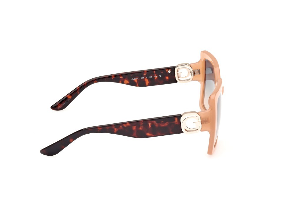 Occhiali da sole Guess GU00103 (57P) colore beige lucido forma quadrato lenti verde sfumato 