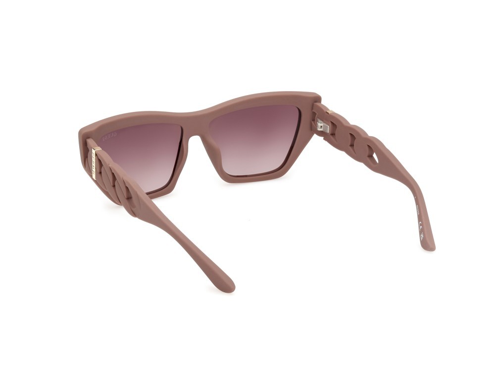 Occhiali da sole Guess GU00111 (58F) colore beige opaco forma cat eye lenti marrone sfumato