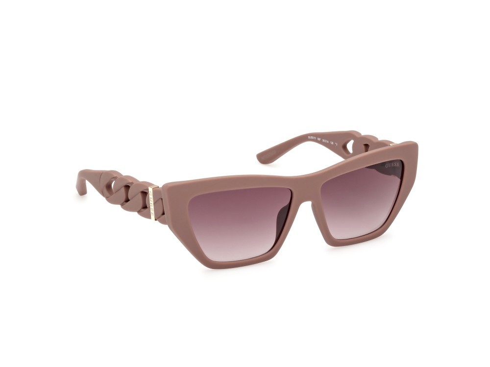 Occhiali da sole Guess GU00111 (58F) colore beige opaco forma cat eye lenti marrone sfumato