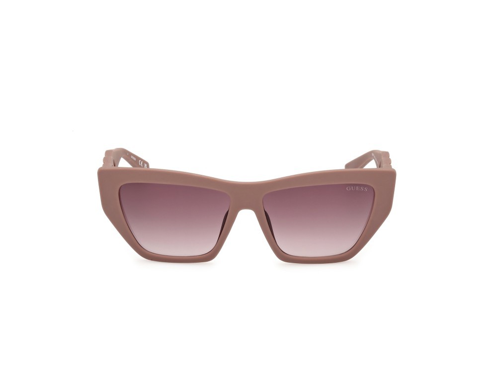 Occhiali da sole Guess GU00111 (58F) colore beige opaco forma cat eye lenti marrone sfumato