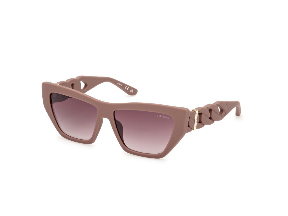 Occhiali da sole Guess GU00111 (58F) colore beige opaco forma cat eye lenti marrone sfumato