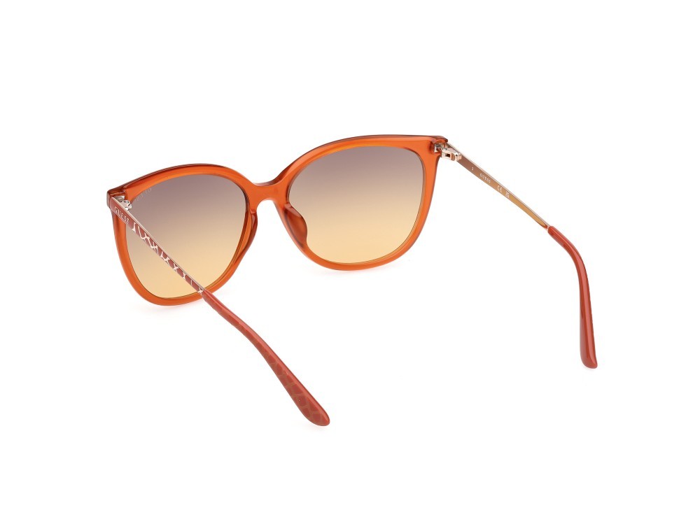 Occhiali da sole Guess GU00150-H (44F) colore arancio scuro lucido - animalier forma quadrato lenti marrone sfumato