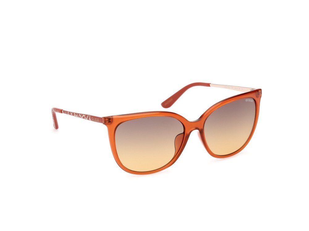 Occhiali da sole Guess GU00150-H (44F) colore arancio scuro lucido - animalier forma quadrato lenti marrone sfumato