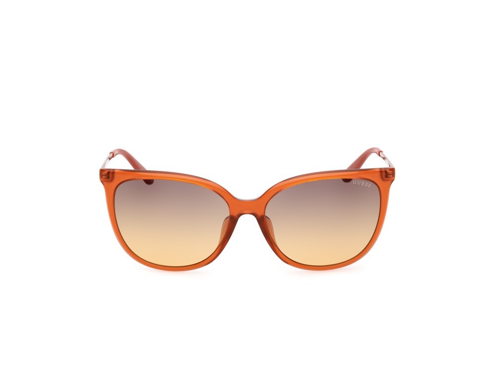 Occhiali da sole Guess GU00150-H (44F) colore arancio scuro lucido - animalier forma quadrato lenti marrone sfumato