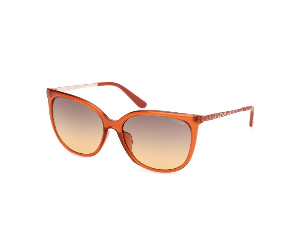 Occhiali da sole Guess GU00150-H (44F) colore arancio scuro lucido - animalier forma quadrato lenti marrone sfumato
