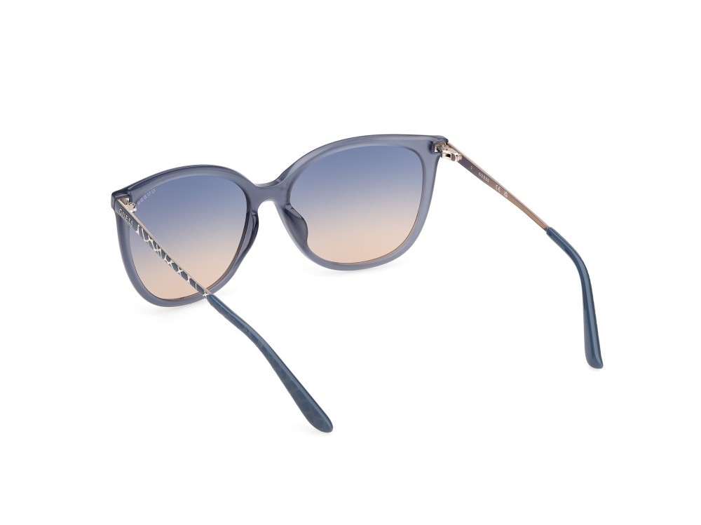 Occhiali da sole Guess GU00150-H (84W) colore azzurro lucido - animalier forma quadrato lenti marrone sfumato