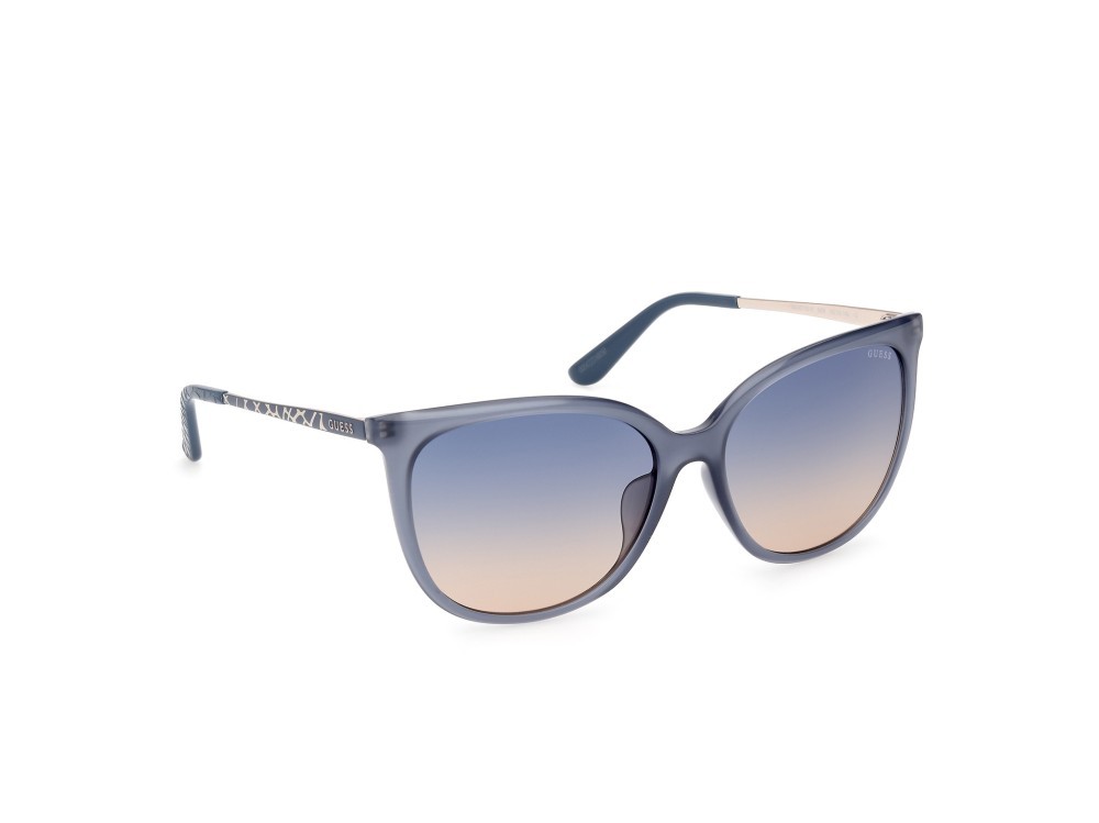 Occhiali da sole Guess GU00150-H (84W) colore azzurro lucido - animalier forma quadrato lenti marrone sfumato