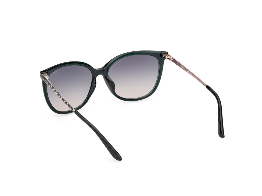 Occhiali da sole Guess GU00150-H (96P) colore verde scuro lucido - animalier forma quadrato lenti marrone sfumato