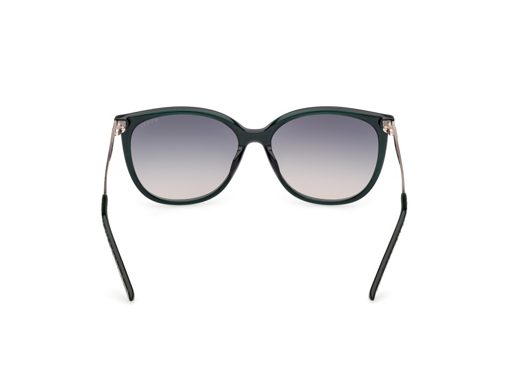 Occhiali da sole Guess GU00150-H (96P) colore verde scuro lucido - animalier forma quadrato lenti marrone sfumato