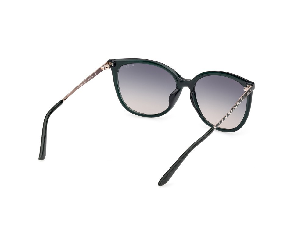 Occhiali da sole Guess GU00150-H (96P) colore verde scuro lucido - animalier forma quadrato lenti marrone sfumato