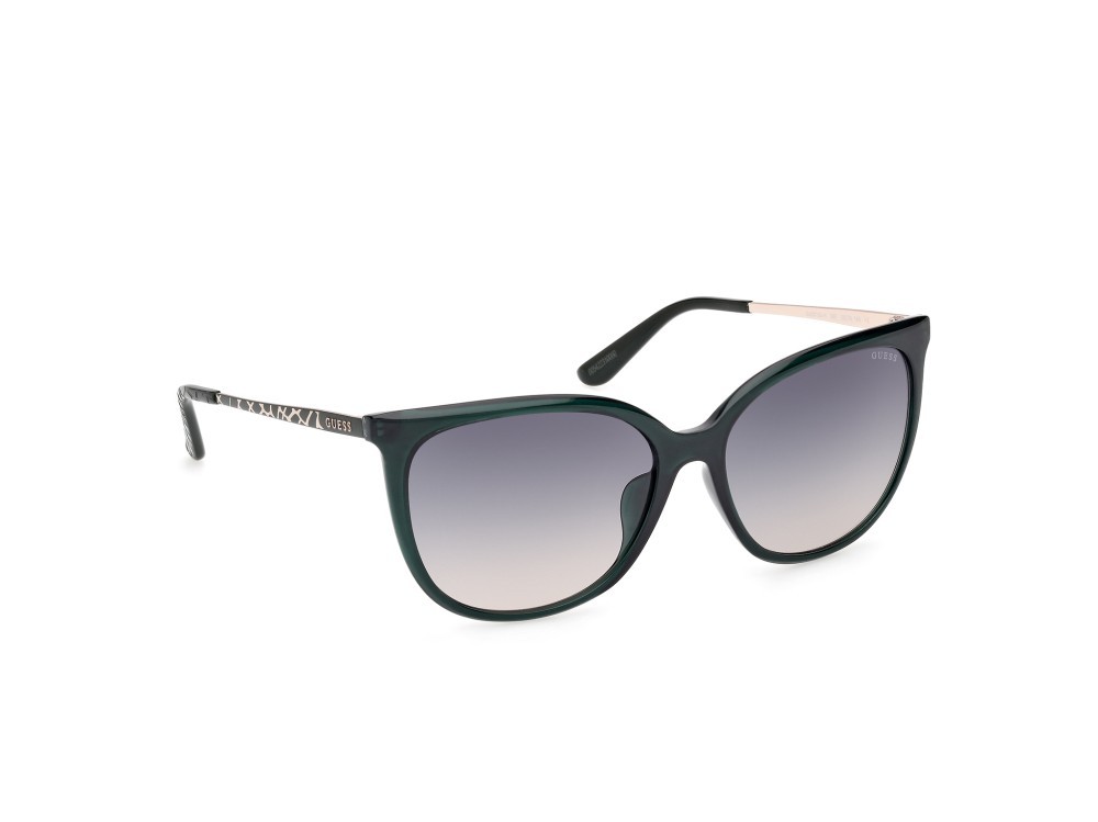 Occhiali da sole Guess GU00150-H (96P) colore verde scuro lucido - animalier forma quadrato lenti marrone sfumato