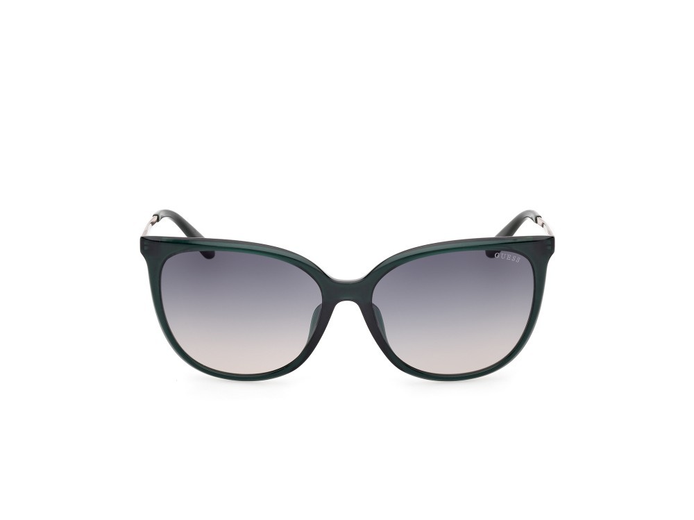Occhiali da sole Guess GU00150-H (96P) colore verde scuro lucido - animalier forma quadrato lenti marrone sfumato
