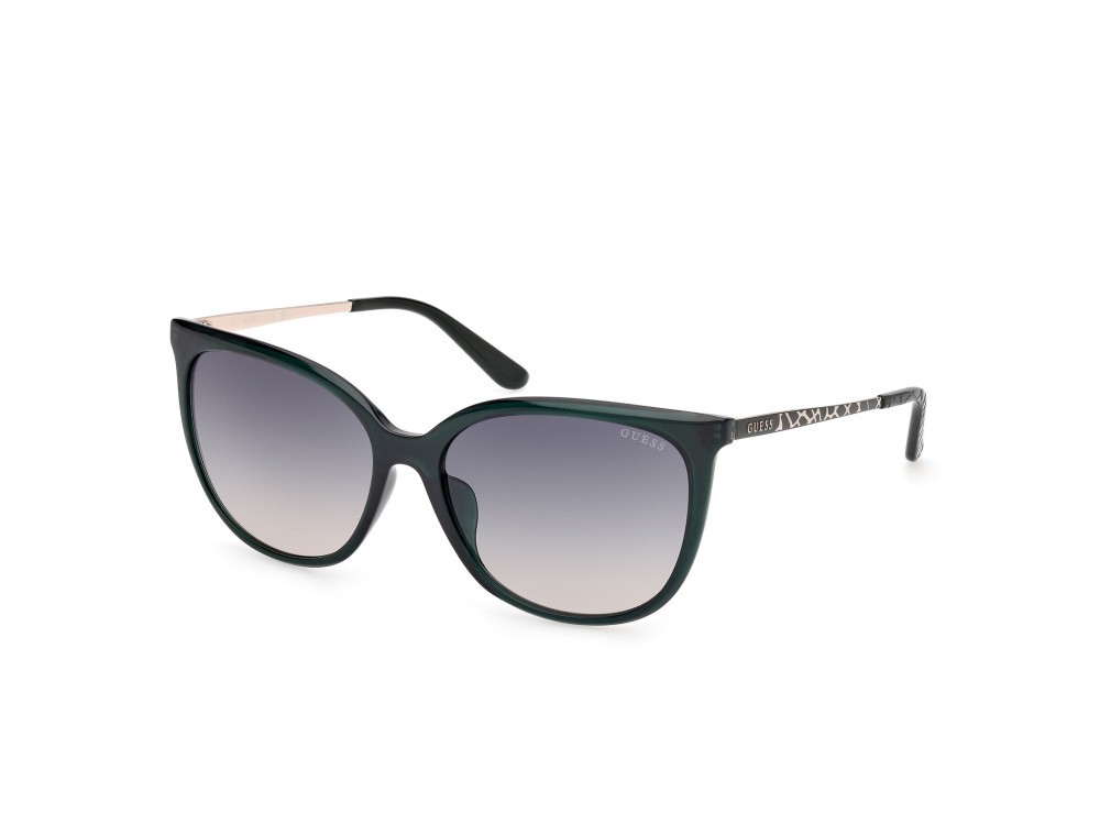 Occhiali da sole Guess GU00150-H (96P) colore verde scuro lucido - animalier forma quadrato lenti marrone sfumato