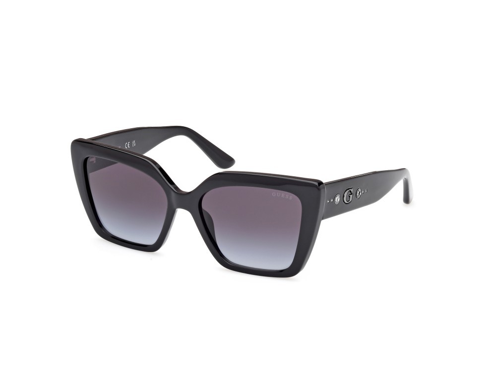 Occhiali da sole Guess GU00162 (01B) colore nero lucido forma farfalla lenti fumo grad.